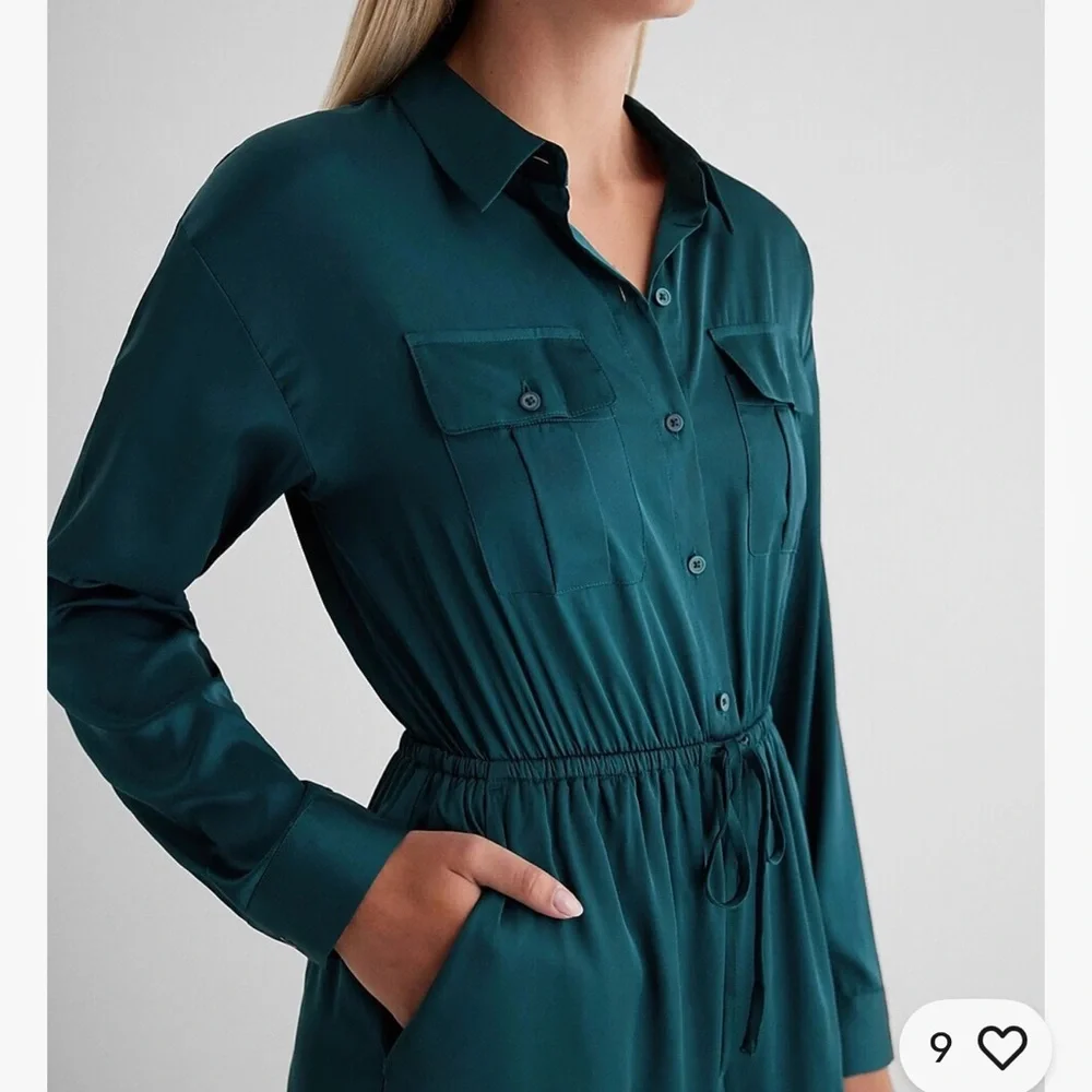 Express Deep Teal Button-Up Jumpsuit XL - Picture 5 of 12